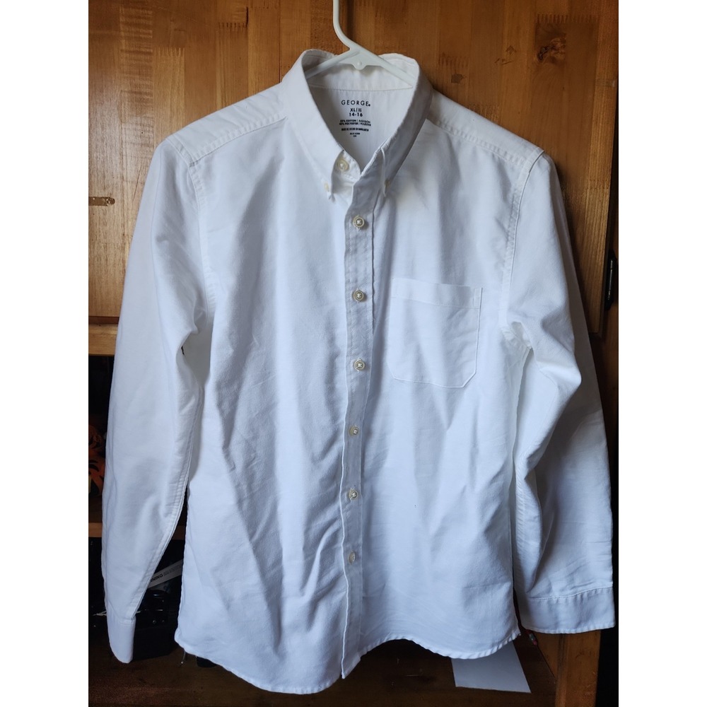 George Twill Buttondown Shirt, Boys 14-16. White, Cotton/Poly. Good